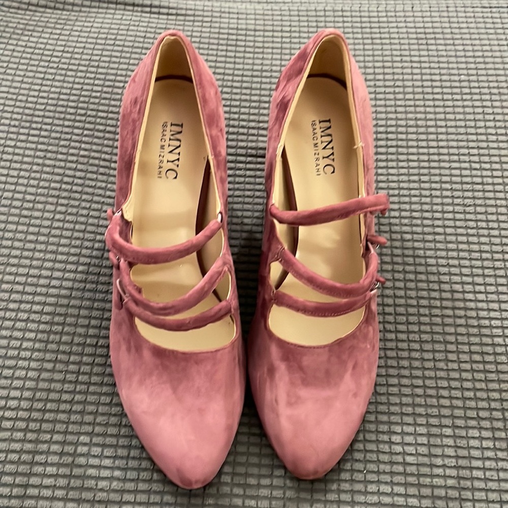 IMNYC Pink suede, high heel dress shoes.